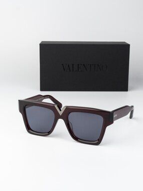 Valentino Women Sunglasses Burgundy Grey Square V-GOLD I VLS-162 C